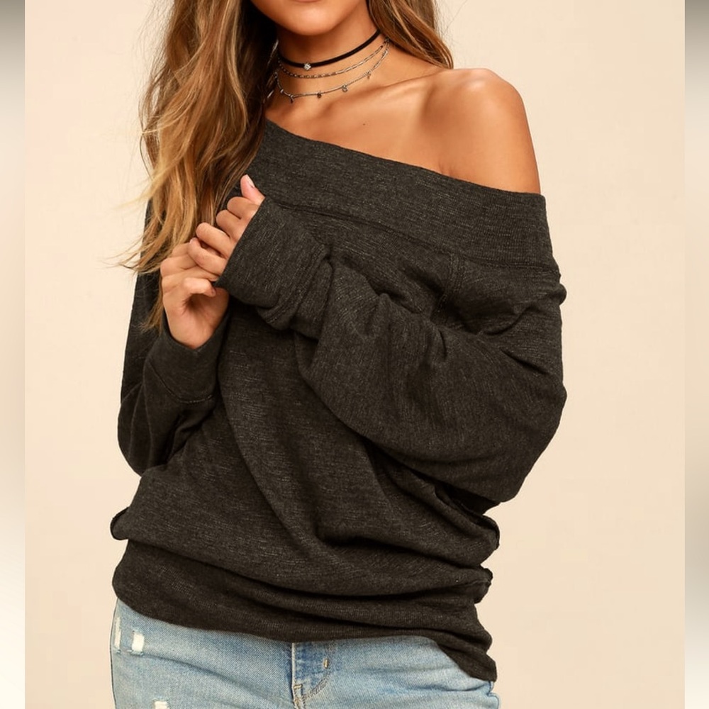 EUC /Free People/We The Free Sweater Top in Classic Washed Black - Size Small